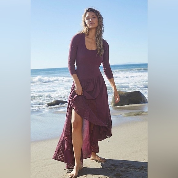 Free People Dresses & Skirts - Free People Sea Me Maxi Dress, Dry Rose/Burgundy, Size Large, NWT